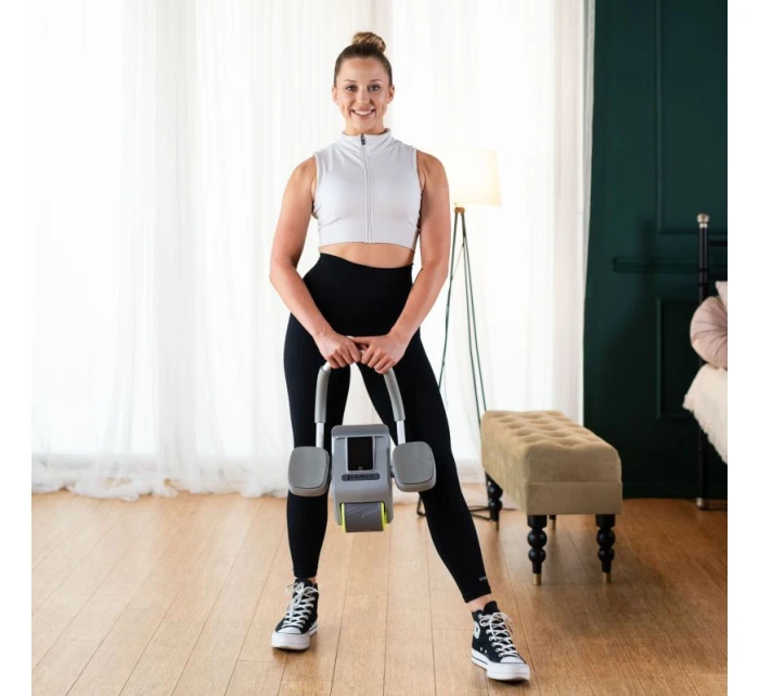 KA08 SIVÁ ABS AUTOMATICKÉ BRUŠNÉ SVALOVÉ CVIČENIE KOLESO S LCD DISPLEJOM A NABÍJANIE HMS