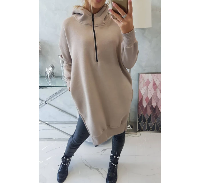 Zateplená mikina s bočnými rázporkami béžová
