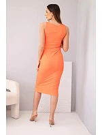 Dámske viskózové rebrované šaty bez ramienok oranžové