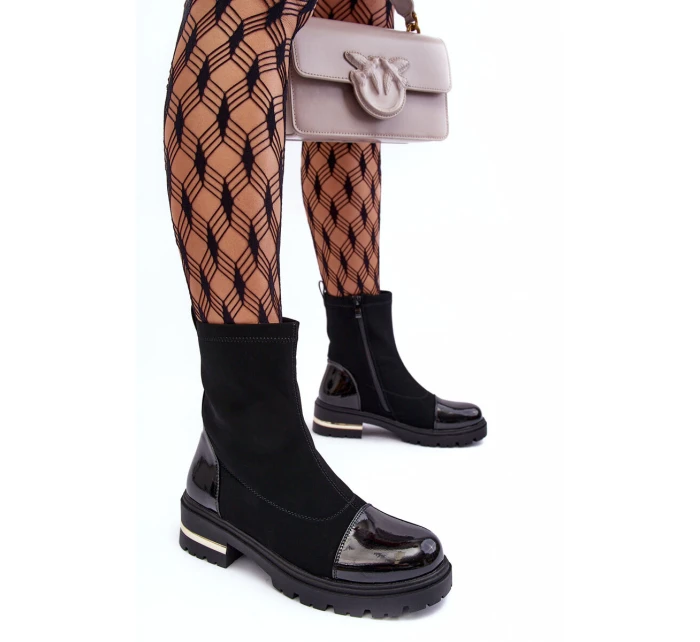 Kůže Klasické Botky Na Plochém Podpatku Černé model 21633814 - Boto Kůže Klasické Botky Na Plochém Podpatku Černé model 21633814 - Boto