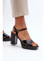 Lakované černé dámské sandály na podpatku D&A model 21656047 - S.Barski