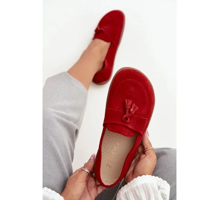 Kožené semišové mokasiny typu barefoot Zazoo 322 červené