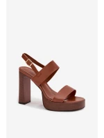 Dámské sandály na podpatku a platformě Eko kůže Camel model 21943444 - Boto