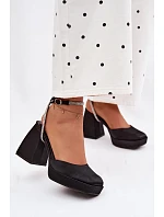 Dámské sandály na masivním podpatku ve tvaru sloupku s páskem se štrasem Černé Seraphina