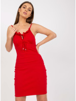 Základné červené rebrované šaty s ramienkami RUE PARIS