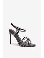 Dámske sandále na podpätku s remienkami a kamienkami Tanelle - čierne