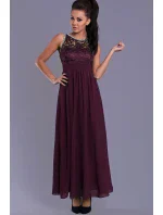 Dámské společenské šaty EVA model 15089591 s krajkou a kamínky dlouhé tmavě modrá - EVA&LOLA