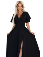 dlouhé šaty s rozparkem na rukávy a výstřihem černé model 21290293 - numoco