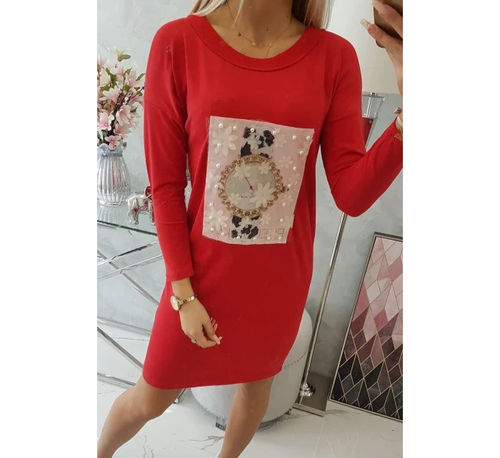 3D grafické šaty s perlami červené