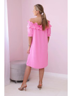 Španělské šaty s ozdobným volánem světle růžová