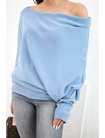Svetr dámský viskózový asymetrický typu model 22281575 džínový modrý - K-Fashion
