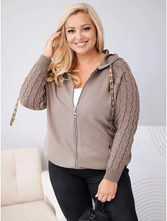 Dámská bavlněná mikina Plus Size s pletenými rukávy a kapucí fango zelená