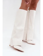 Ocieplane Kozaki Na Szpilce Z Wywiniętą Cholewką Białe Tamonia Ocieplane Kozaki Na Szpilce Z Wywiniętą Cholewką Białe Tamonia