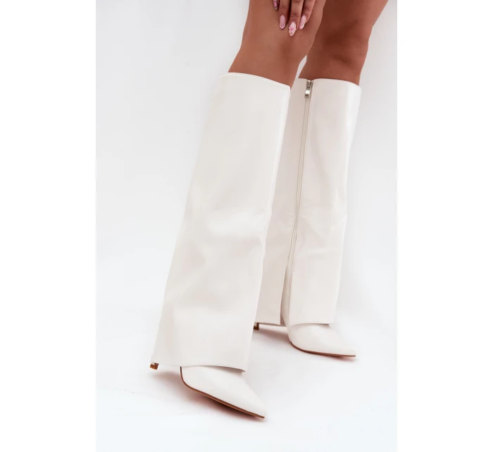 Ocieplane Kozaki Na Szpilce Z Wywiniętą Cholewką Białe Tamonia Ocieplane Kozaki Na Szpilce Z Wywiniętą Cholewką Białe Tamonia