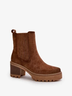 Dámske členkové topánky na podpätku Eco Suede Insulated Dark Brown Nevitas