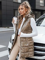 Dámska prešívaná vesta s kapucňou v zlatej farbe FashionStreet TY5258