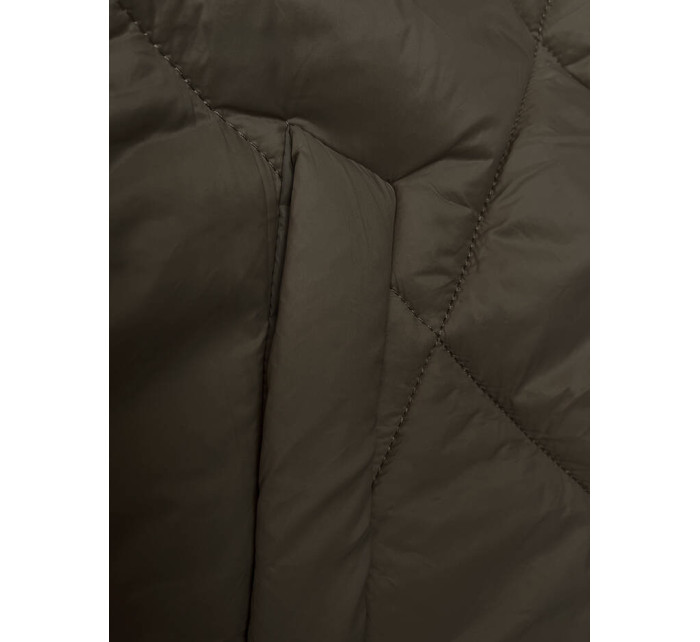 Dlhá dámska bunda v army farbe s kapucňou (5M3171-136)