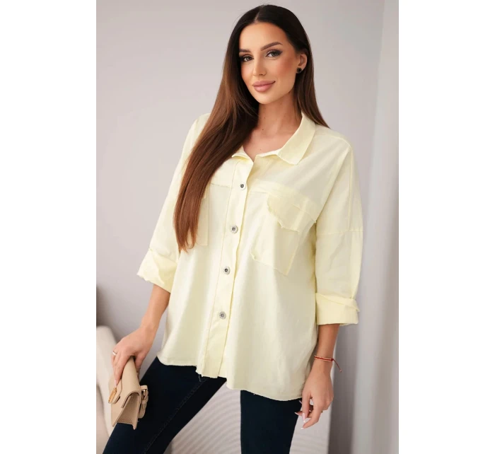 Dámske bavlnené tričko s vreckami žlté