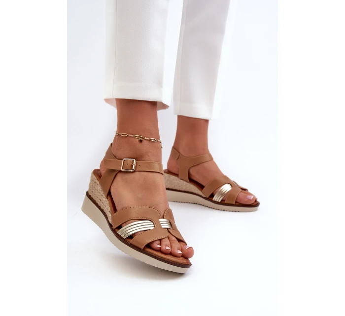 Dámské sandály na klínku s hnědé model 21658024 - EVENTO