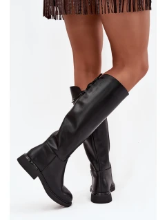 Ocieplane Kozaki Damskie Z Naturalnej Skóry Na Płaskim Obcasie Vinceza 66822 Czarne