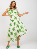 Dlhé béžovo-zelené šaty s potlačou a opaskom