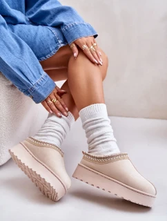 Dámske zateplené snežnice s kožušinou Light Beige Remenia