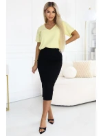 665-1 Dámska bavlnená blúzka s krátkym výstrihom do V - maslovo žltá