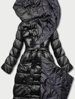 Obojstranná dlhá bunda s kapucňou čierna/bordová (P22-6638-1+1)