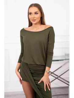 Asymetrické šaty s 3/4 rukávmi v khaki farbe
