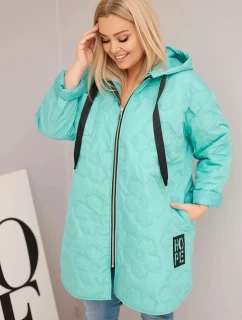 Dámská Plus Size prošívaná bunda s kapucí a nápisem model 21808663 mátová - K-Fashion
