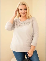 Dámská bavlněná mikina Plus Size s průřezovou vsadkou a kapsou fango zelená Dámská bavlněná mikina Plus Size s průřezovou vsadkou a kapsou fango zelená