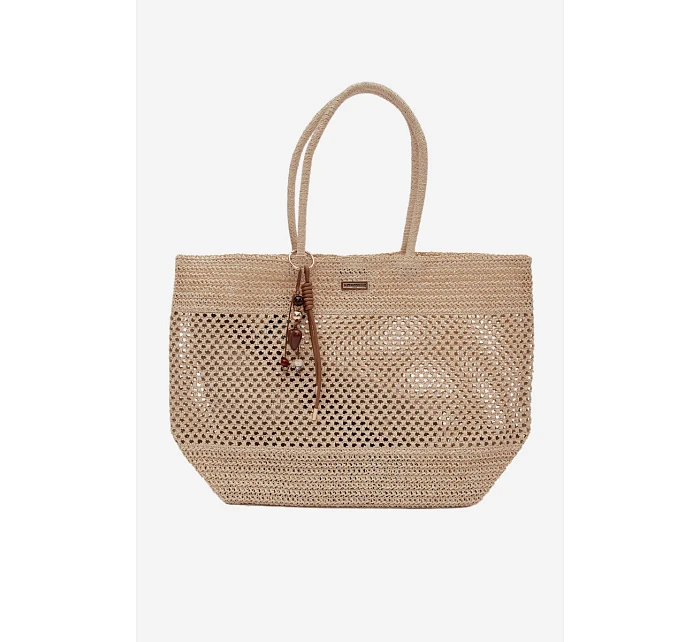 Velká Pletená Nákupní Taška s Přívěskem Světle Béžová Lucette