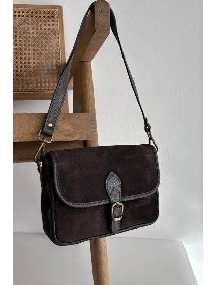 Dámska semišová kožená kabelka Norla - čokoládová