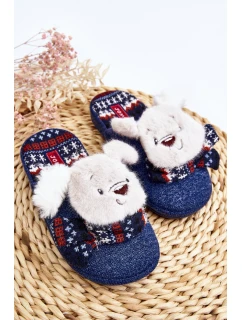 Dětské pantofle na tlusté podrážce s medvídkem modré model 21641413 - Boto