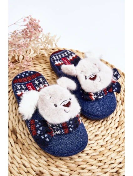 Dětské pantofle na tlusté podrážce s medvídkem modré model 21641413 - Boto