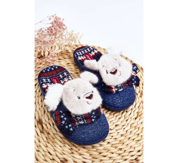 Dětské pantofle na tlusté podrážce s medvídkem modré model 21641413 - Boto