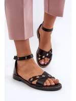 model 21657362 Ploché Dámské Kožené Sandály Černé - Zazoo