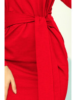 Červené dámske šaty so širokým opaskom k zaväzovanie model 7007561