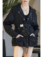 Krátka čierna dámska bunda s opaskom (AG3-03)
