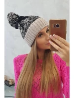 Dámska čiapka s brmbolcom Abigail K326 black+beige Dámska čiapka s brmbolcom Abigail K326 black+beige