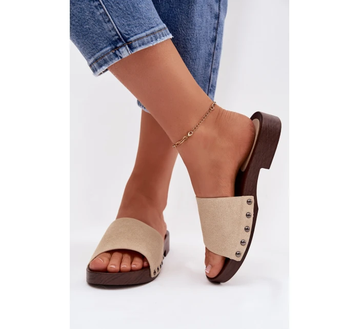 Dámské pantofle s přezkami na plochém podpatku Béžové Amelvessa