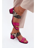 Kožené vzorované dámské sandály na podpatku Maciejka K7522-15 Fuksja