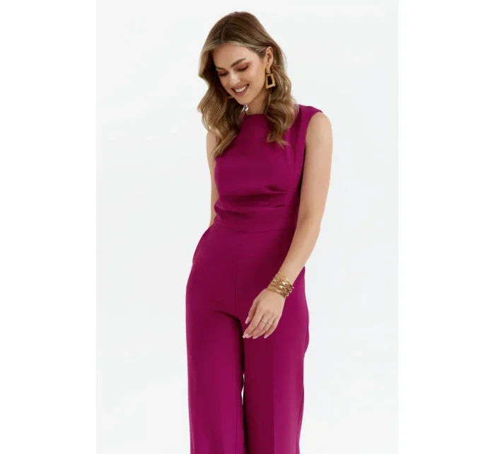 S115 Kombinéza so širokými nohavicami - rubínová