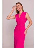 model 21154794 Šaty áčkového střihu s vázáním a výstřihem do V růžové - STYLOVE