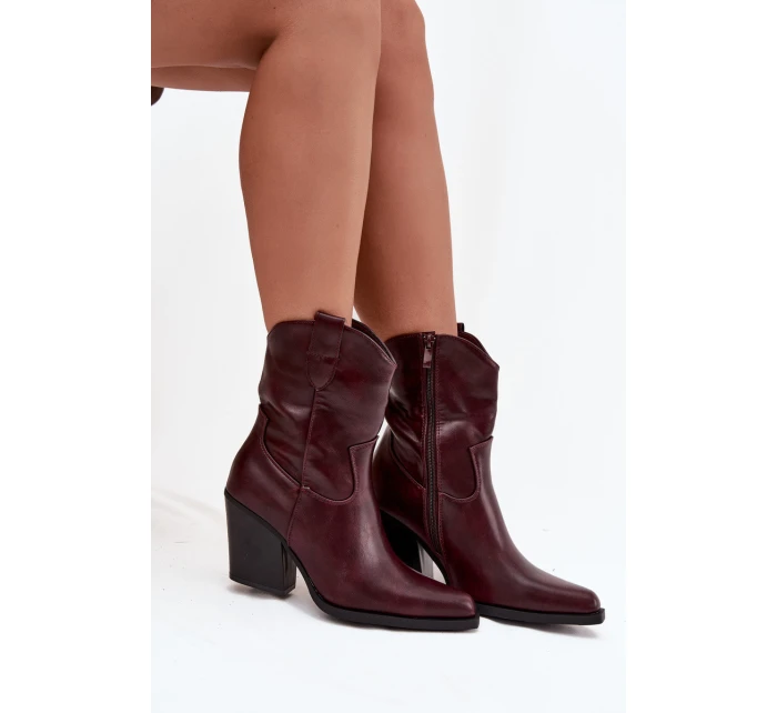 Dámske členkové topánky na podpätku D8271 Burgundy - Sweet Shoes Dámske členkové topánky na podpätku D8271 Burgundy - Sweet Shoes