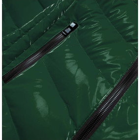 Lesklá zelená dámska bunda s ozdobnou podšívkou (XW810X)