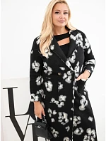 Elegantní dámský plášť Plus Size s model 22363422 leopardí černý - K-Fashion