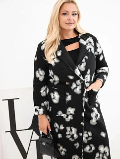 Elegantní dámský plášť Plus Size s model 22363422 leopardí černý - K-Fashion
