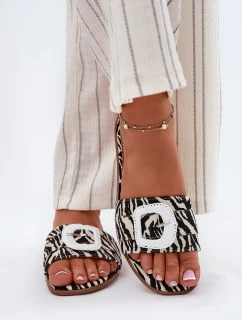 Płaskie Klapki Damskie Z Ozdobną Klamrą Zebra Clariola