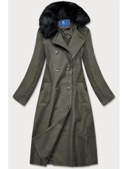 Dlouhý kabát v khaki barvě s límcem model 15837924 - Ann Gissy